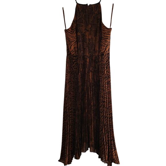 WHBM Animal Print Full Skirt Pleated Halter Maxi Dress Size 2 - Picture 2 of 10